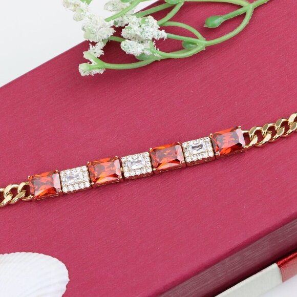 "Rose Gold Bracelet with Red & White Crystals, XPBL0892 - Picture 12 of 12